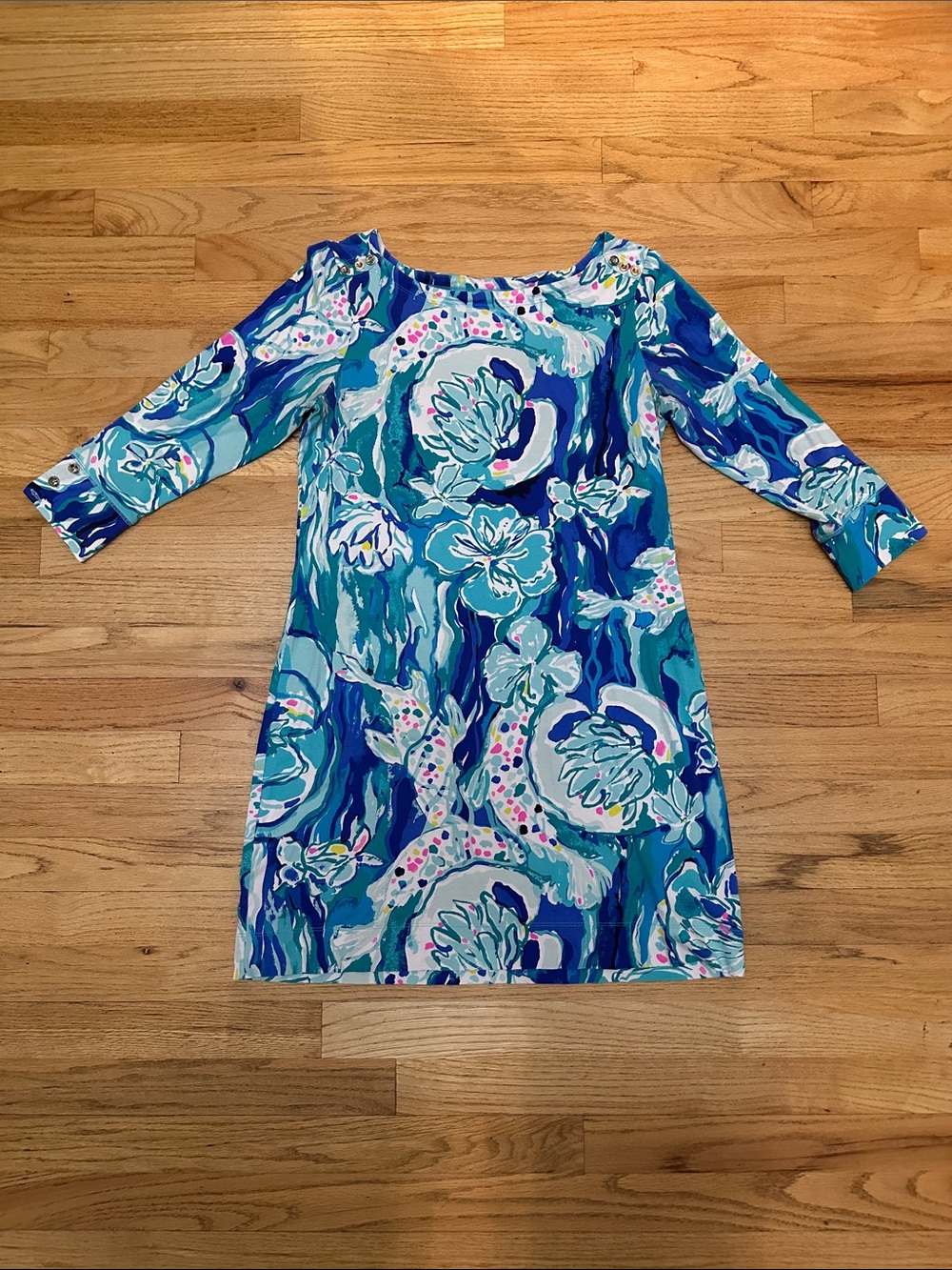 Lilly Pulitzer Women's Large Sophie Dress Brilliant Aquatic Garden VGUC